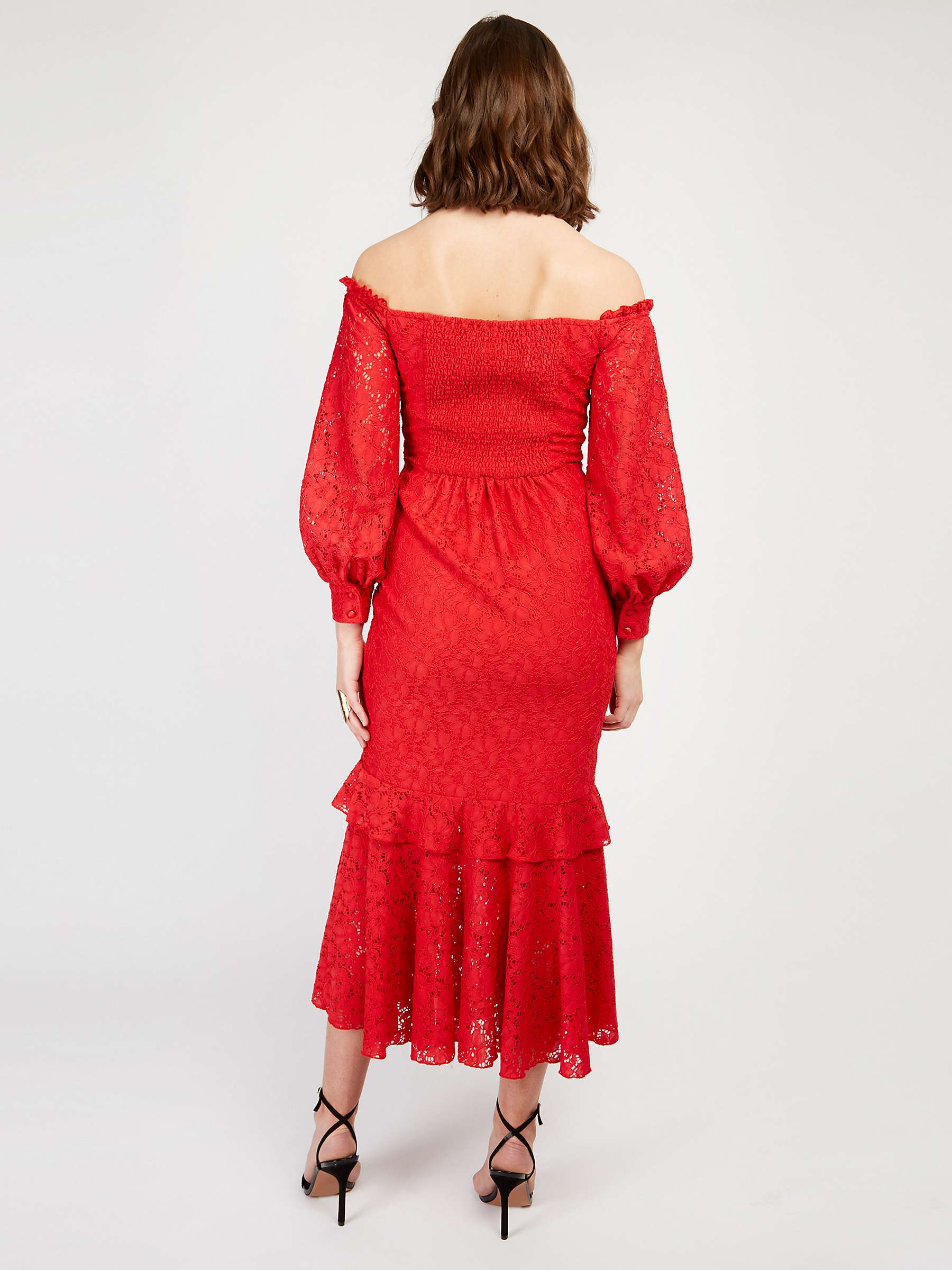 Buy Little Mistress Lace Floral Midaxi Dress, Red Online at johnlewis.com