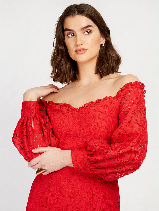 Little Mistress Lace Floral Midaxi Dress, Red