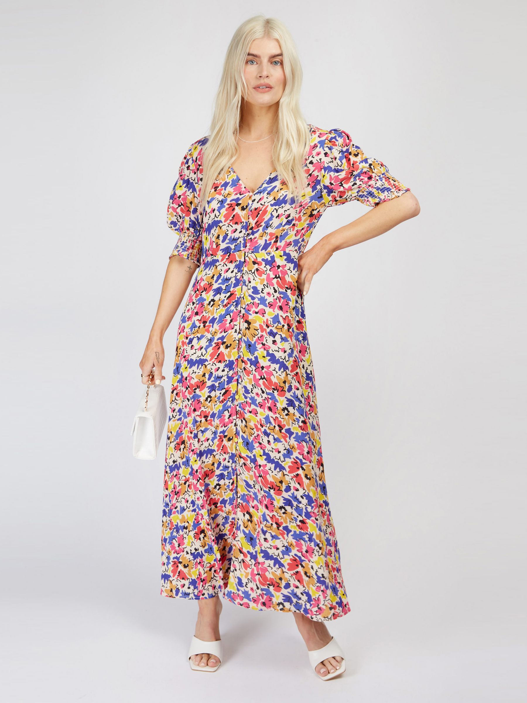 Little Mistress by Vogue Williams Puff Sleeve Tea Dress, Multi at