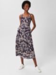 Hobbs Lynley Floral Print Linen Midi Dress, Navy/Multi