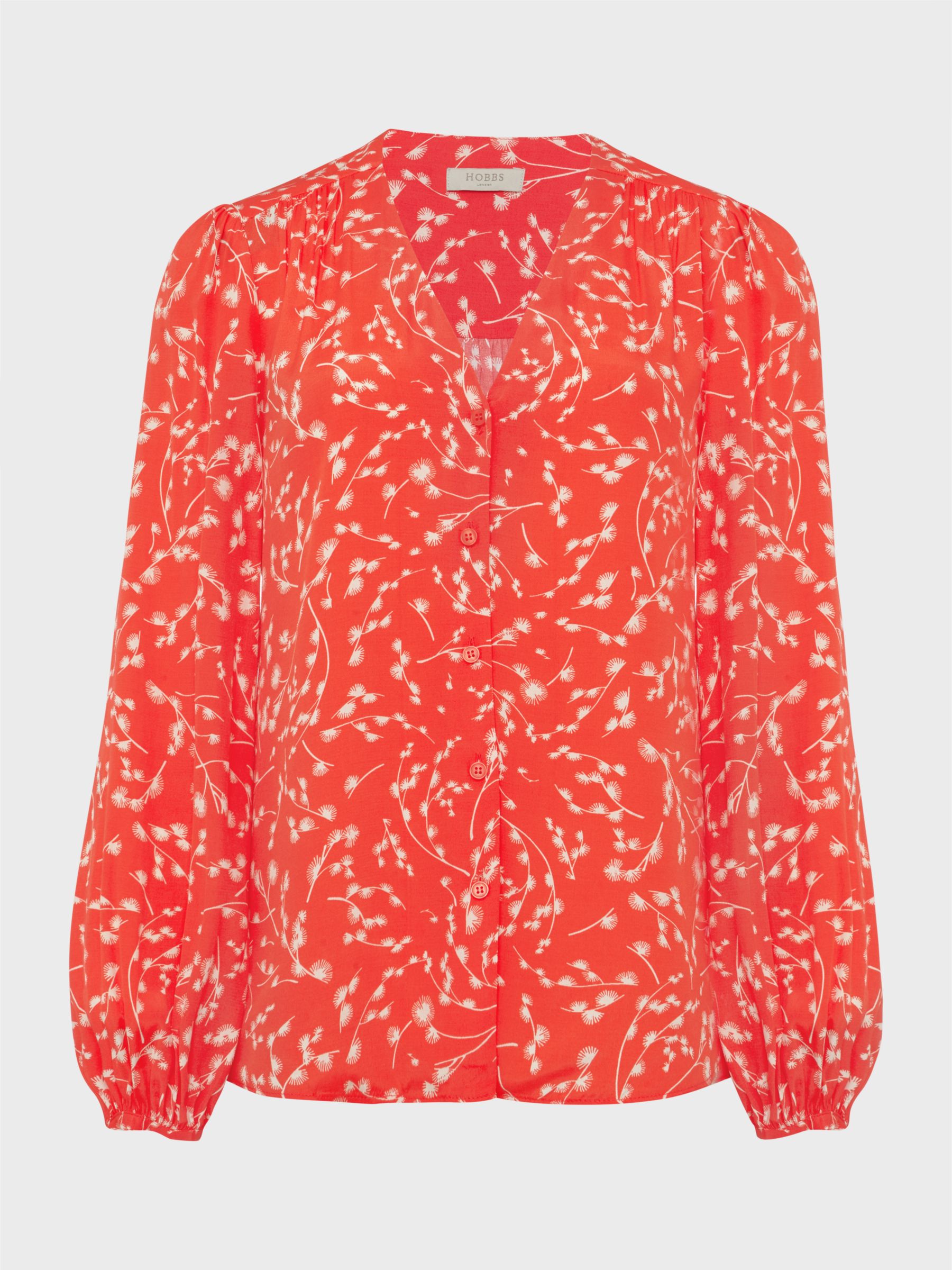 Hobbs Felicity Floral Print Blouse, Coral Red/Ivory at John Lewis ...