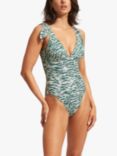 Seafolly Wild at Heart V Neck One Piece Swimsuit, Evergreen