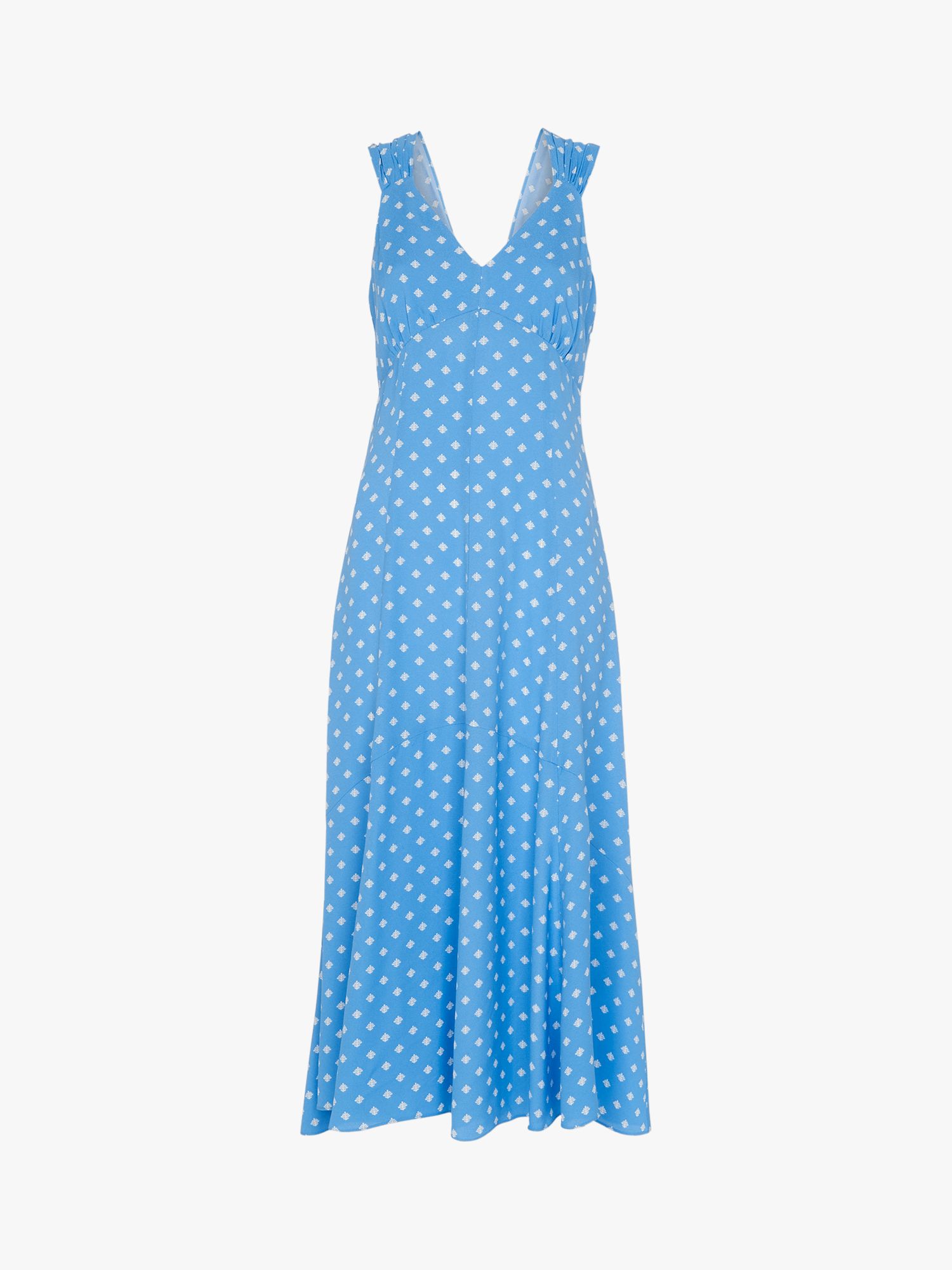 Whistles Rounded Leaf Print Midi Dress, Blue/Multi at John Lewis & Partners