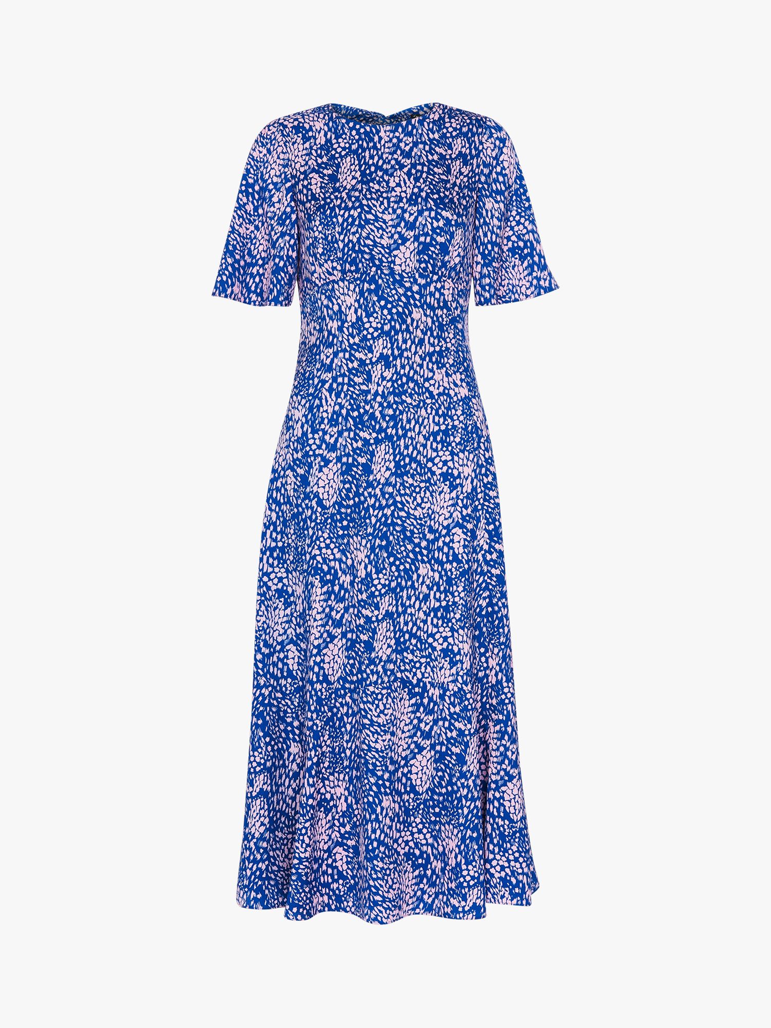 Whistles Lively Animal Print Short Sleeve Midi Dress, Blue/Multi at ...