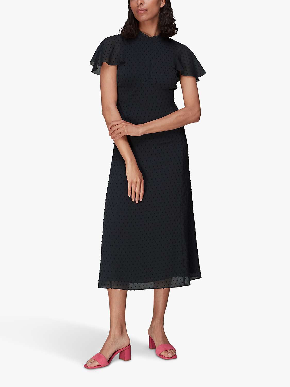 Buy Whistles Eloise Textured Cap Sleeve Midi Dress, Navy Online at johnlewis.com