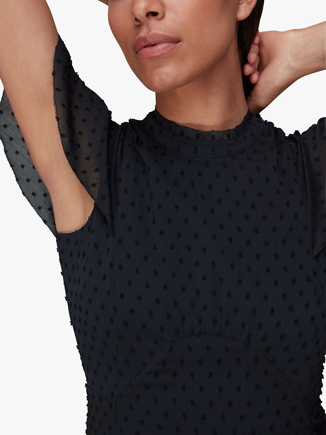 Buy Whistles Eloise Textured Cap Sleeve Midi Dress, Navy Online at johnlewis.com
