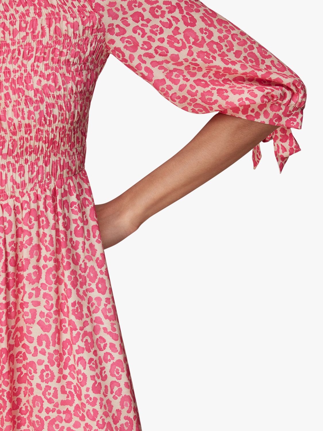 Whistles Cheetah Print Shirred Midi Dress, Pink/Multi, 12