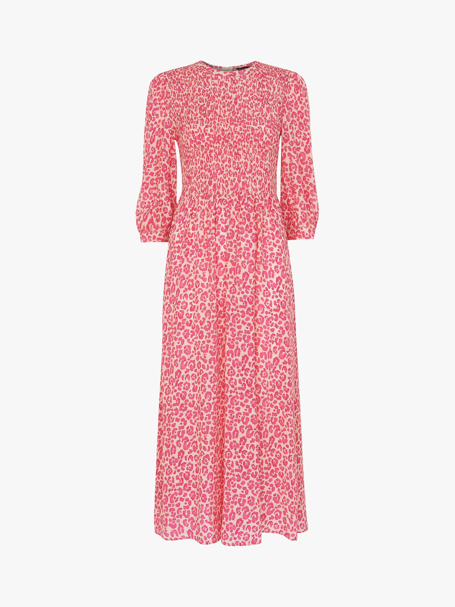 Whistles Cheetah Print Shirred Midi Dress, Pink/Multi, 12
