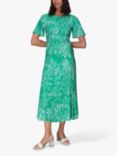 Whistles Alana Tiger Print Empire Line Midi Dress, Green/Multi