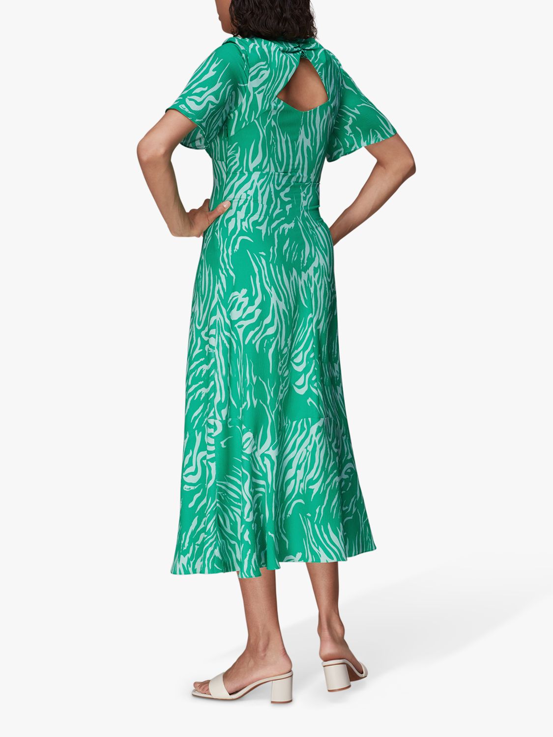 Whistles Alana Tiger Print Empire Line Midi Dress, Green/Multi at John ...