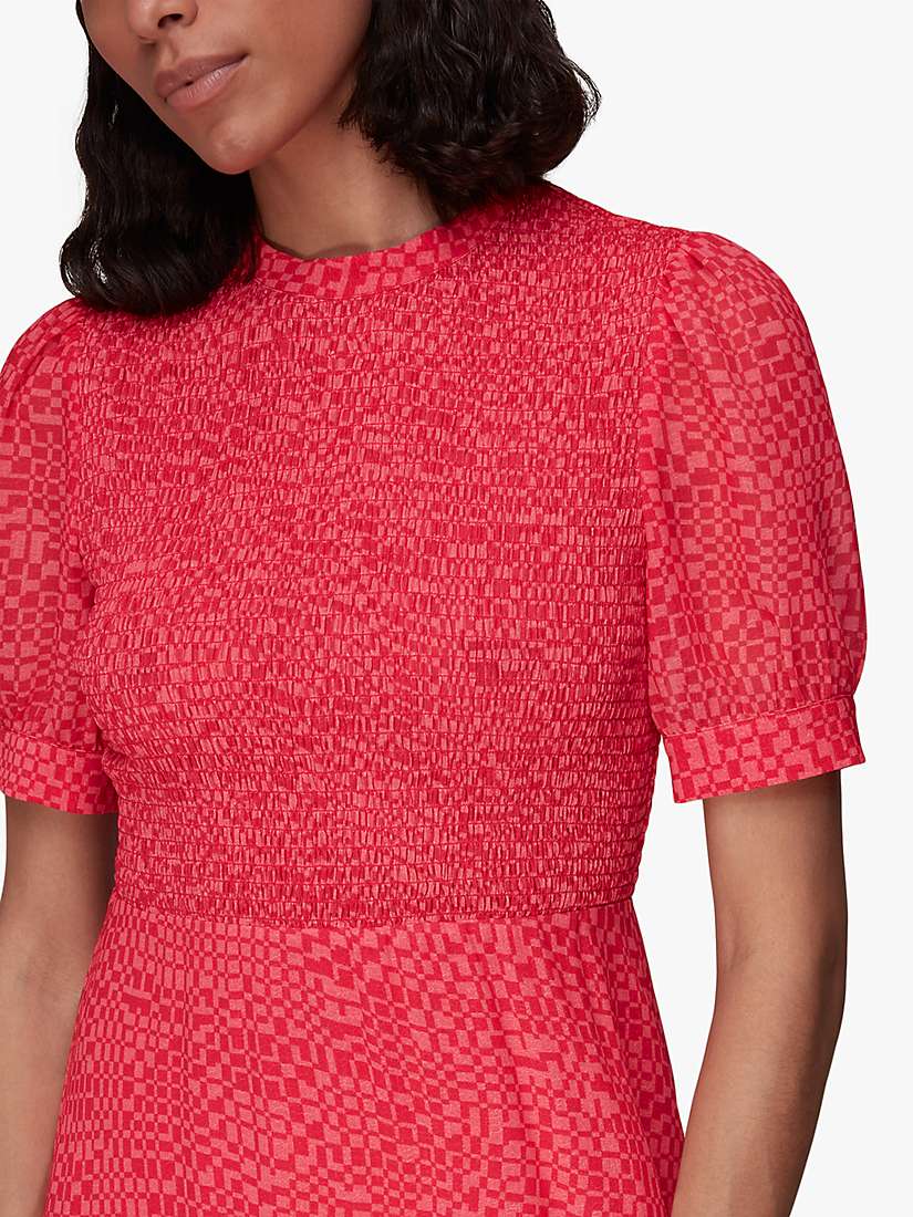 Buy Whistles Shirred Checkerboard Midi Dress, Pink/Multi Online at johnlewis.com