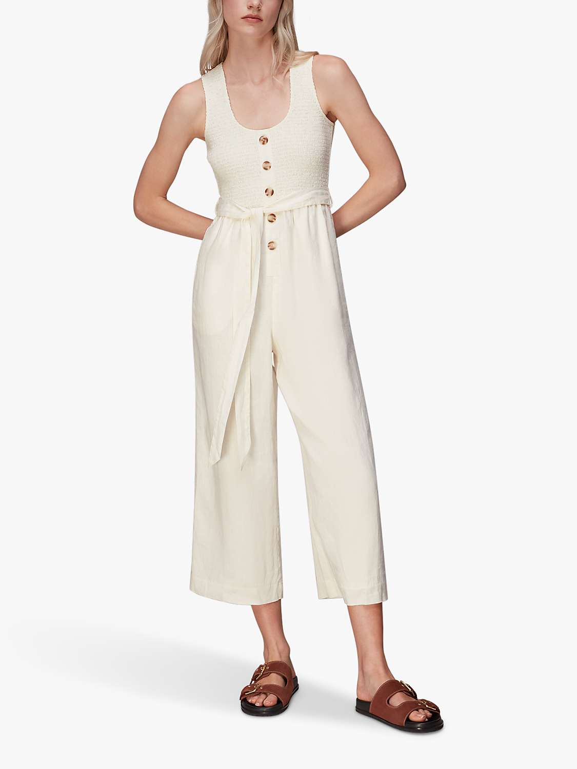 Buy Whistles Linen Blend Shirred Jumpsuit, Ivory Online at johnlewis.com
