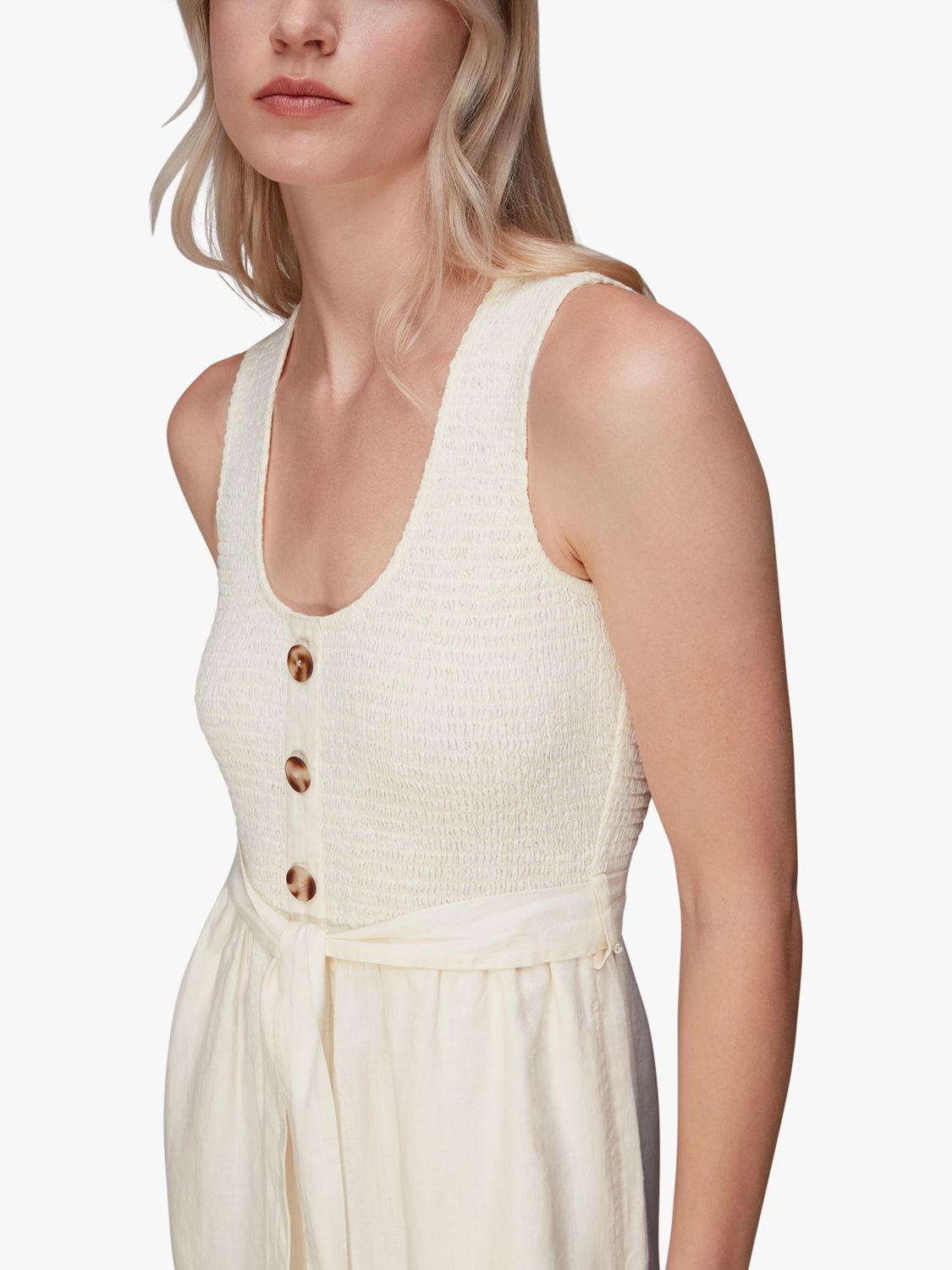Buy Whistles Linen Blend Shirred Jumpsuit, Ivory Online at johnlewis.com