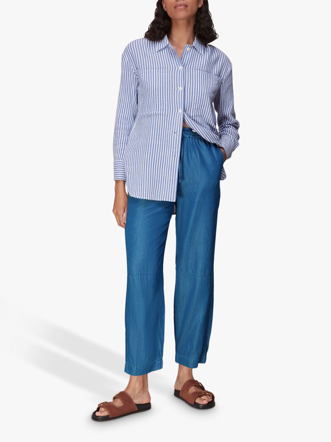 Whistles Lucy Barrel Trousers, Chambray at John Lewis & Partners