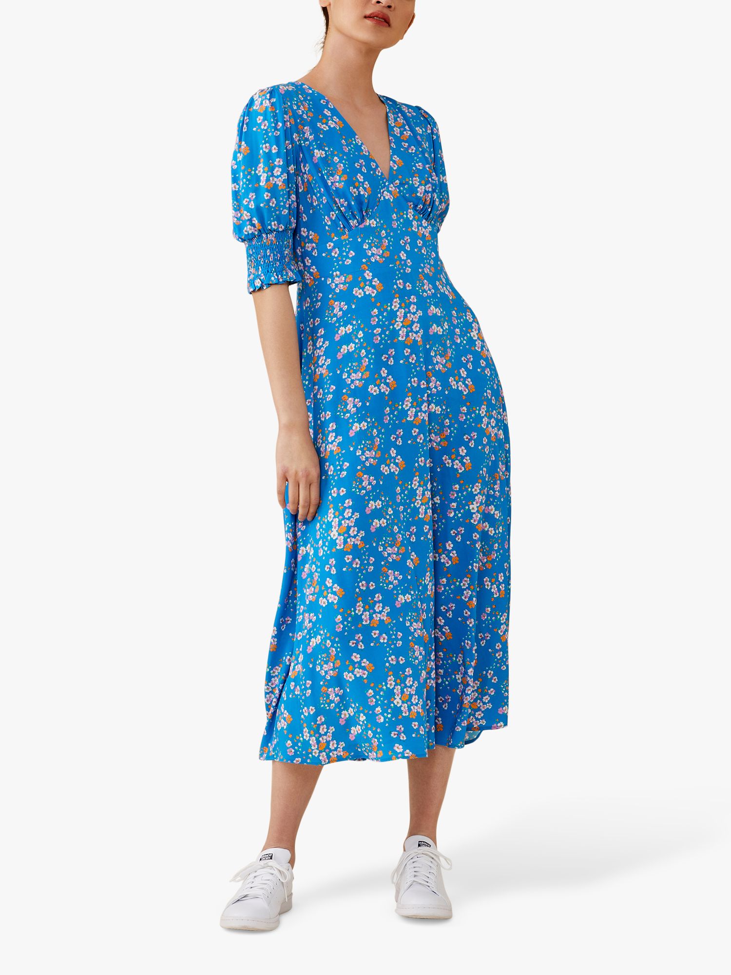Finery Deena Daisy Print Midi Dress, Blue, 8