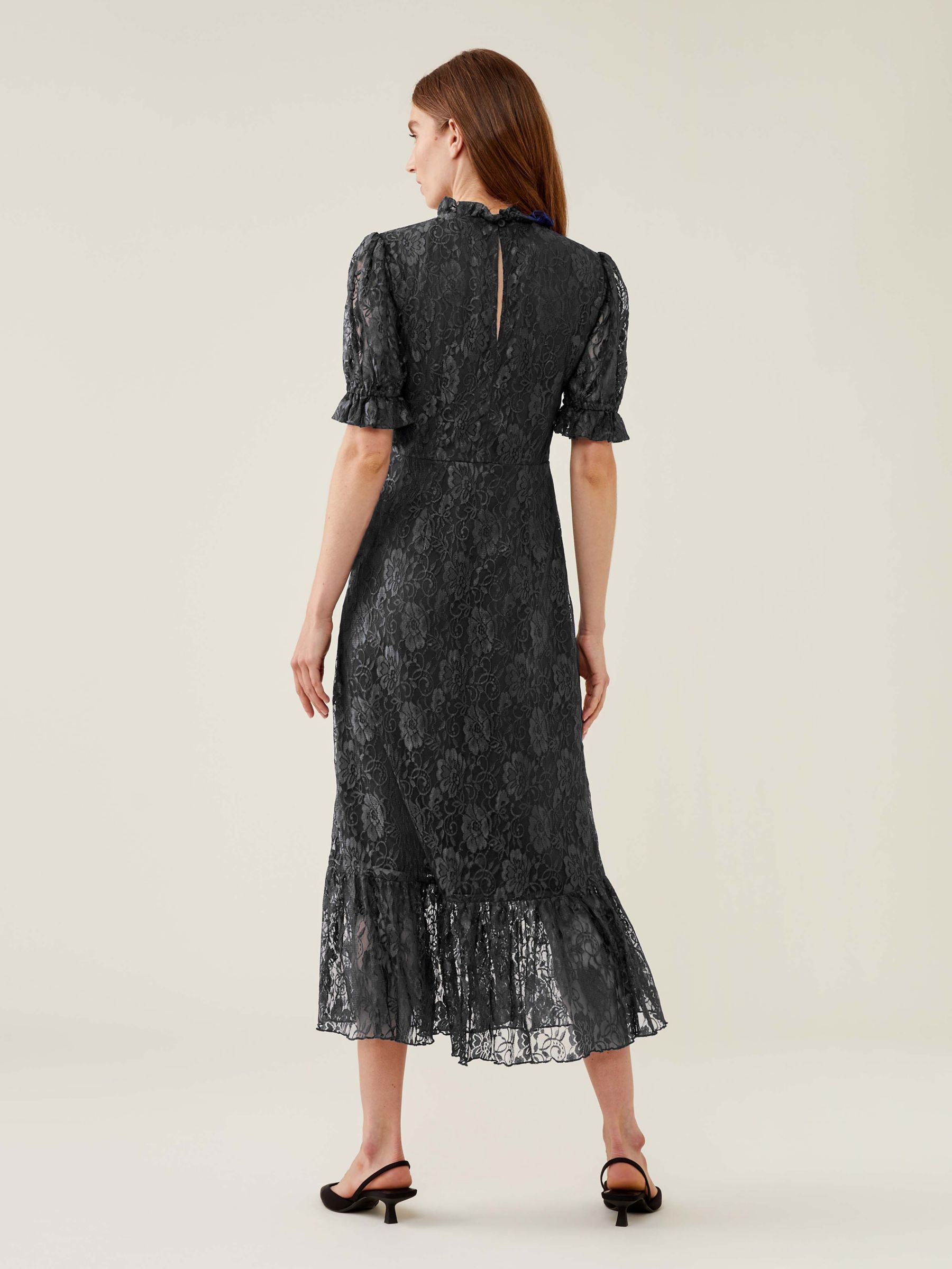 Finery Saskia Floral Lace Midi Dress, Black at John Lewis & Partners