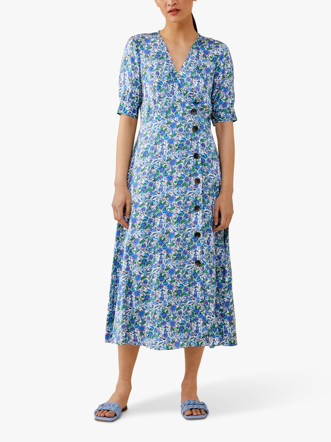 Finery Ashling Floral Print Wrap Dress, Blue at John Lewis & Partners