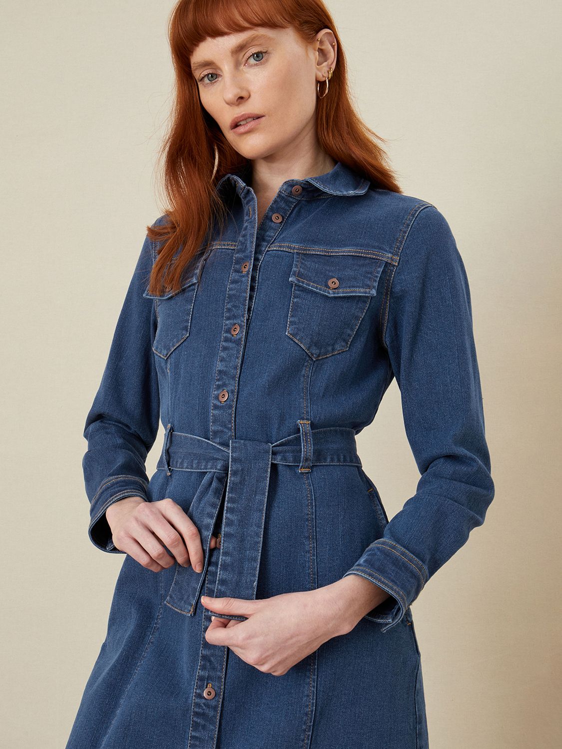 Monsoon Lola Denim Button Through Shirt Dress, Denim Blue at John Lewis ...