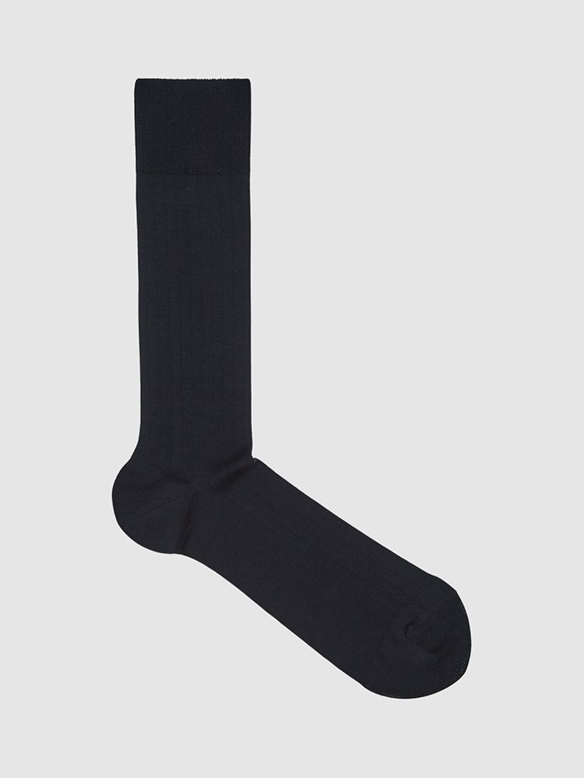 Reiss Fela Cotton Blend Ribbed Socks, Navy, S-M