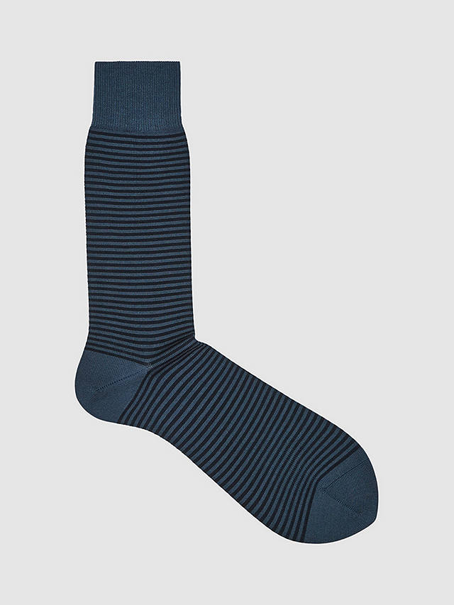 Reiss Mario Stripe Print Cotton Blend Socks, Airforce Blue