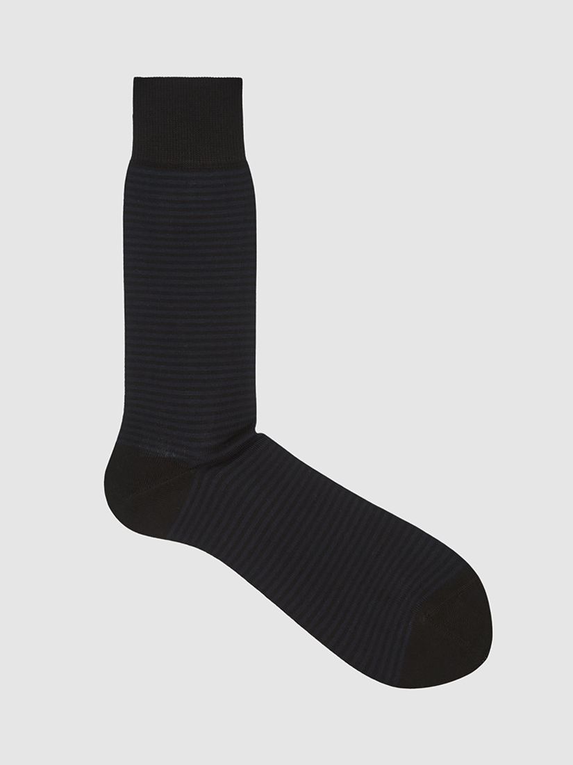 Reiss Mario Stripe Print Cotton Blend Socks, Black, S-M