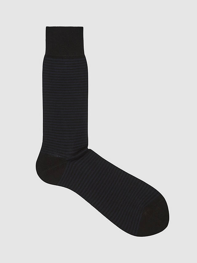Reiss Mario Stripe Print Cotton Blend Socks, Black