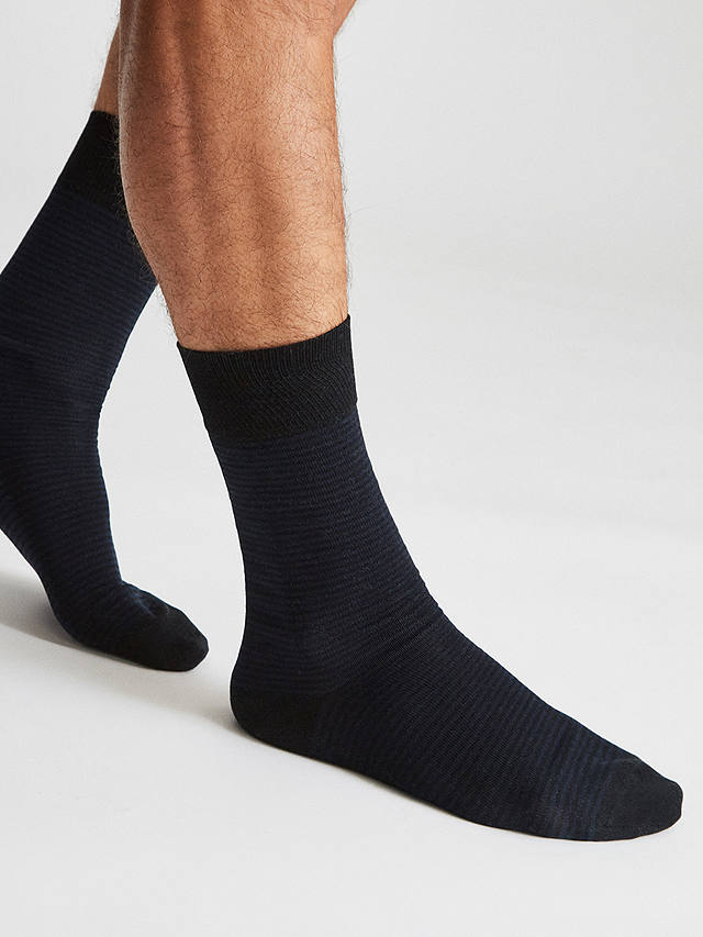 Reiss Mario Stripe Print Cotton Blend Socks, Black