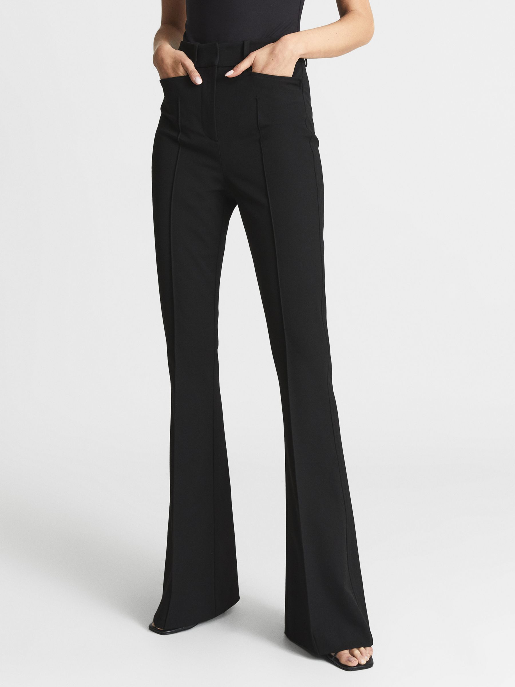 Reiss Dylan Flared Trousers, Black at John Lewis & Partners