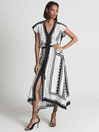 Reiss Hayley Mono Printed Midi Dress, Black/White