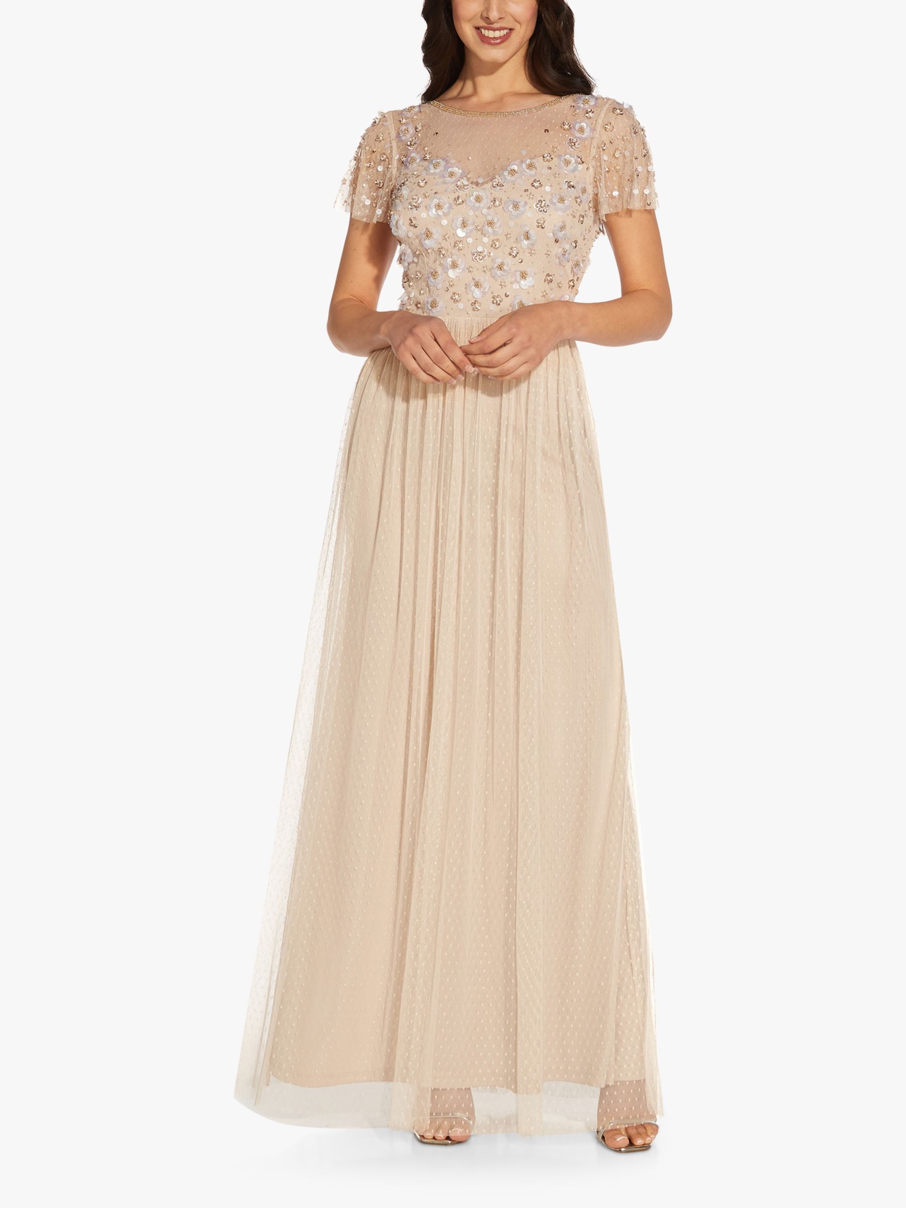 Adrianna Papell 3D Beaded Point Maxi Dress, Biscotti