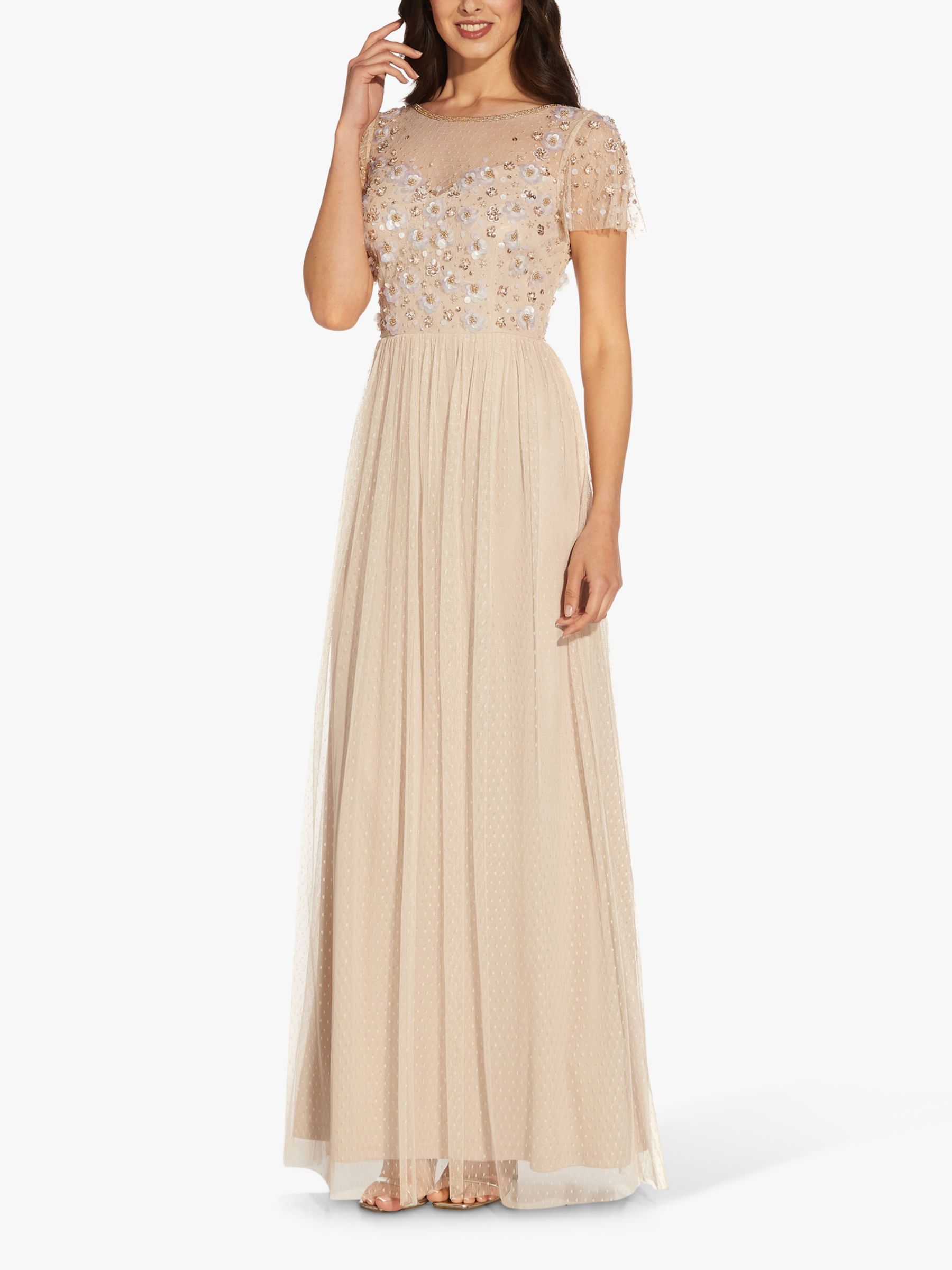 Adrianna Papell 3D Beaded Point Maxi Dress, Biscotti at John Lewis ...