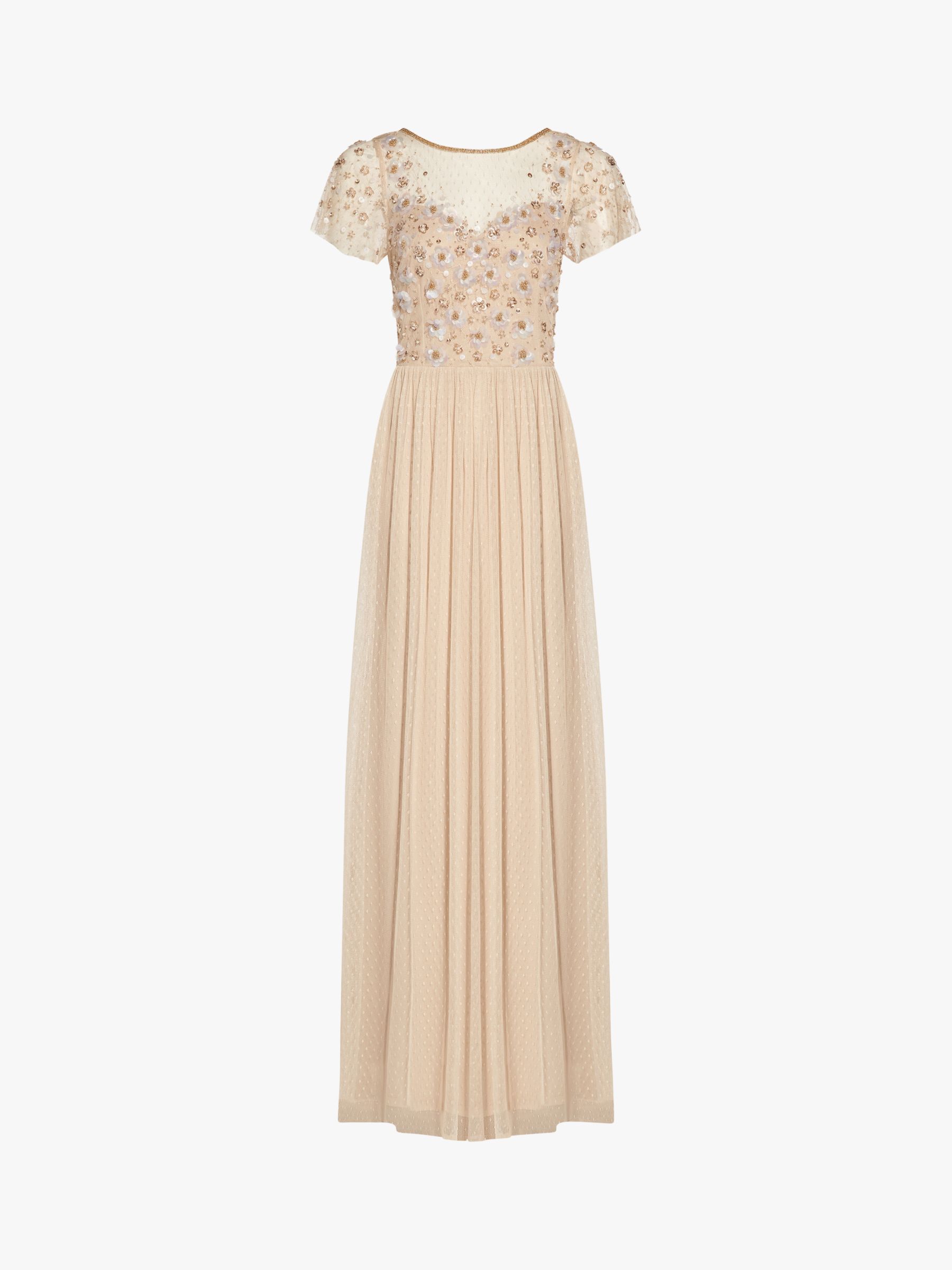 Adrianna Papell 3D Beaded Point Maxi Dress, Biscotti at John Lewis ...