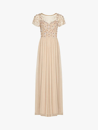 Adrianna Papell 3D Beaded Point Maxi Dress, Biscotti