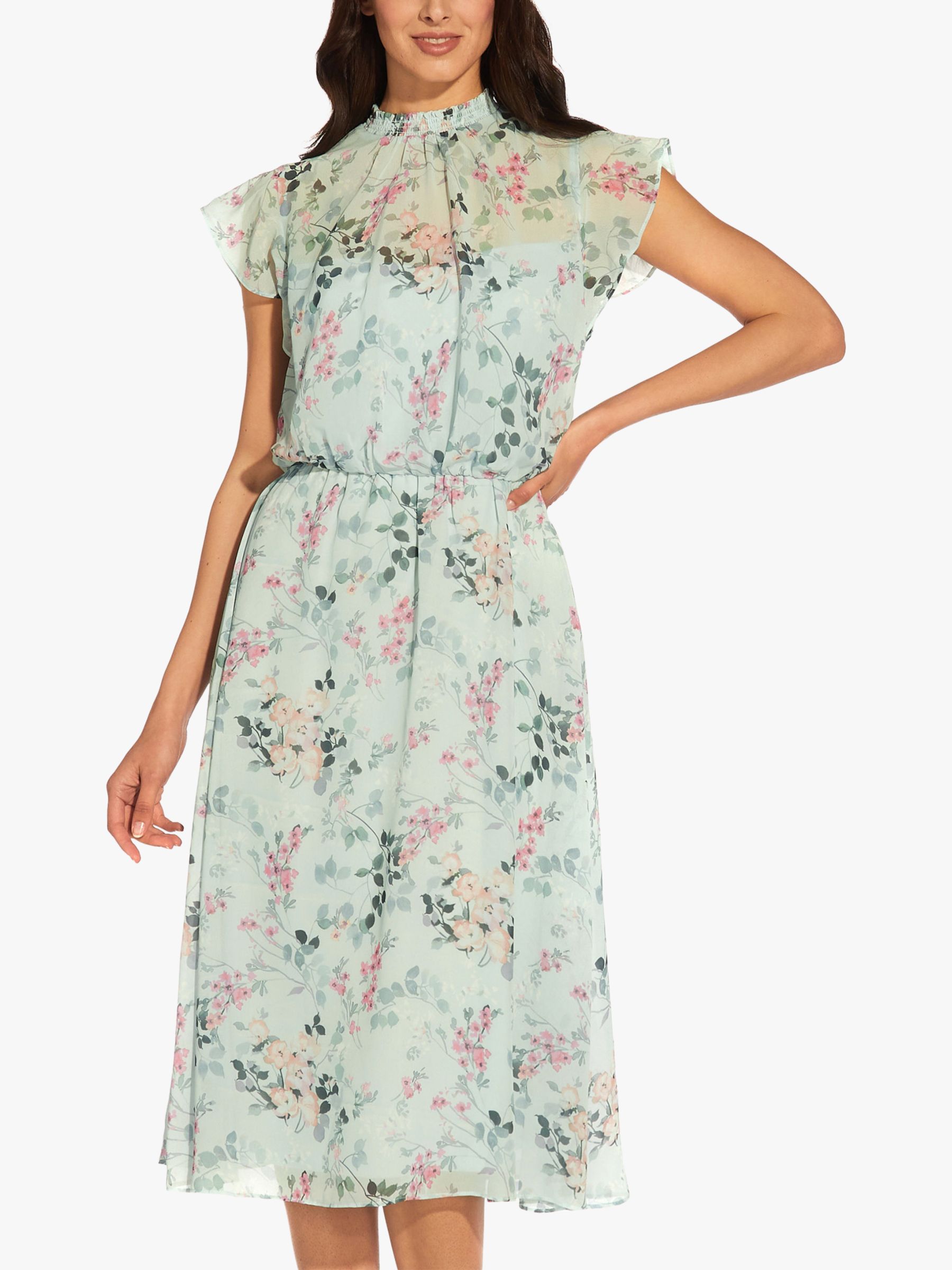 Adrianna Papell Floral Print Chiffon Midi Dress Mint Multi 6