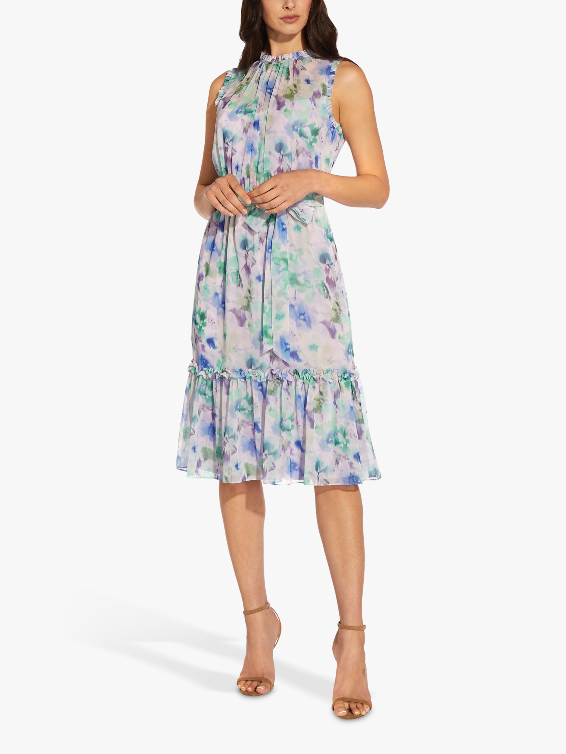 Adrianna Papell Watercolour Chiffon Sleeveless Dress Blue Multi