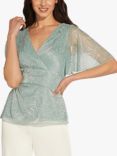 Adrianna Papell Floral Metallic Mesh Top, Sea Glass