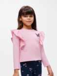 John Lewis Kid's Frill Sequin Butterfly Jersey Top, Pink