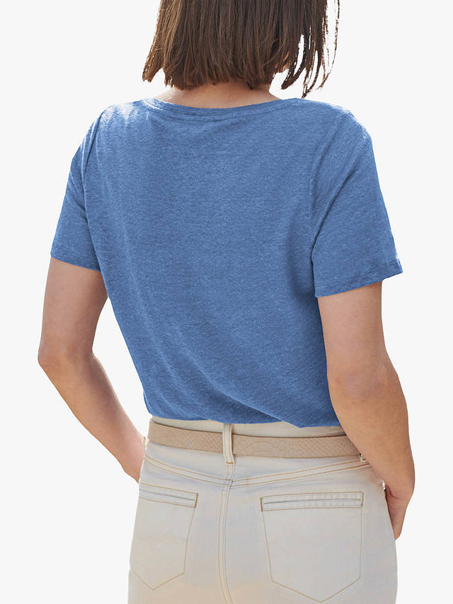 Pure Collection Linen Scoop Neck T-Shirt, Mid Blue