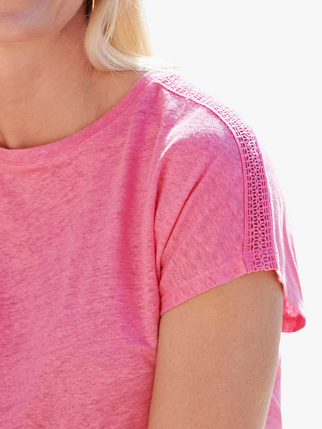 Pure Collection Boat Neck Linen T-Shirt, Hot Pink
