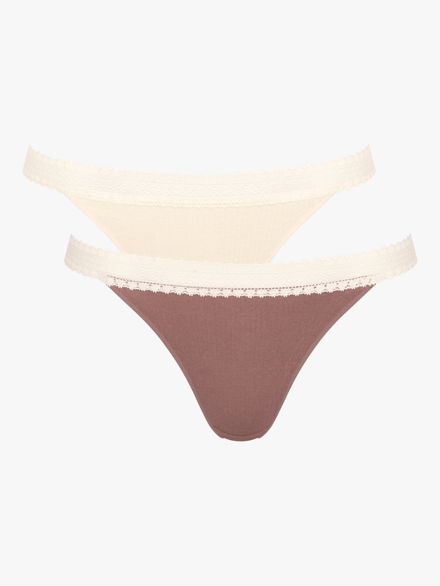 sloggi GO Ribbed Tanga Knickers, Pack of 2, Brown/Beige at John Lewis &  Partners