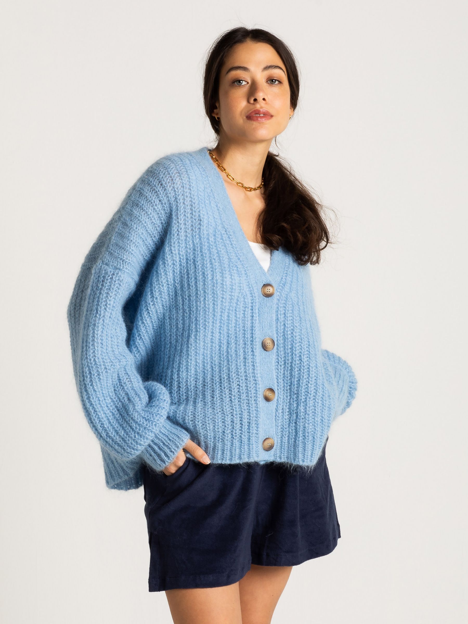 Cape Cove Sirena V-Neck Button Cardigan, Ice Blue at John Lewis & Partners
