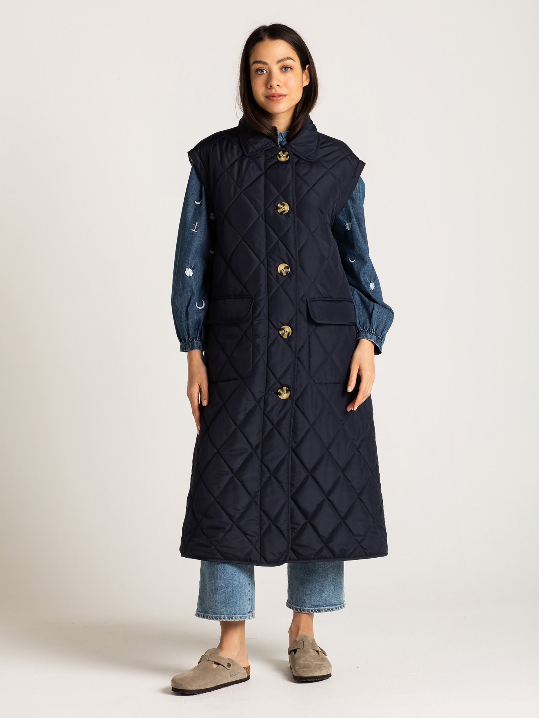 Cape Cove Tide Reversible Quilted Coat, Navy/Sky at John Lewis & Partners