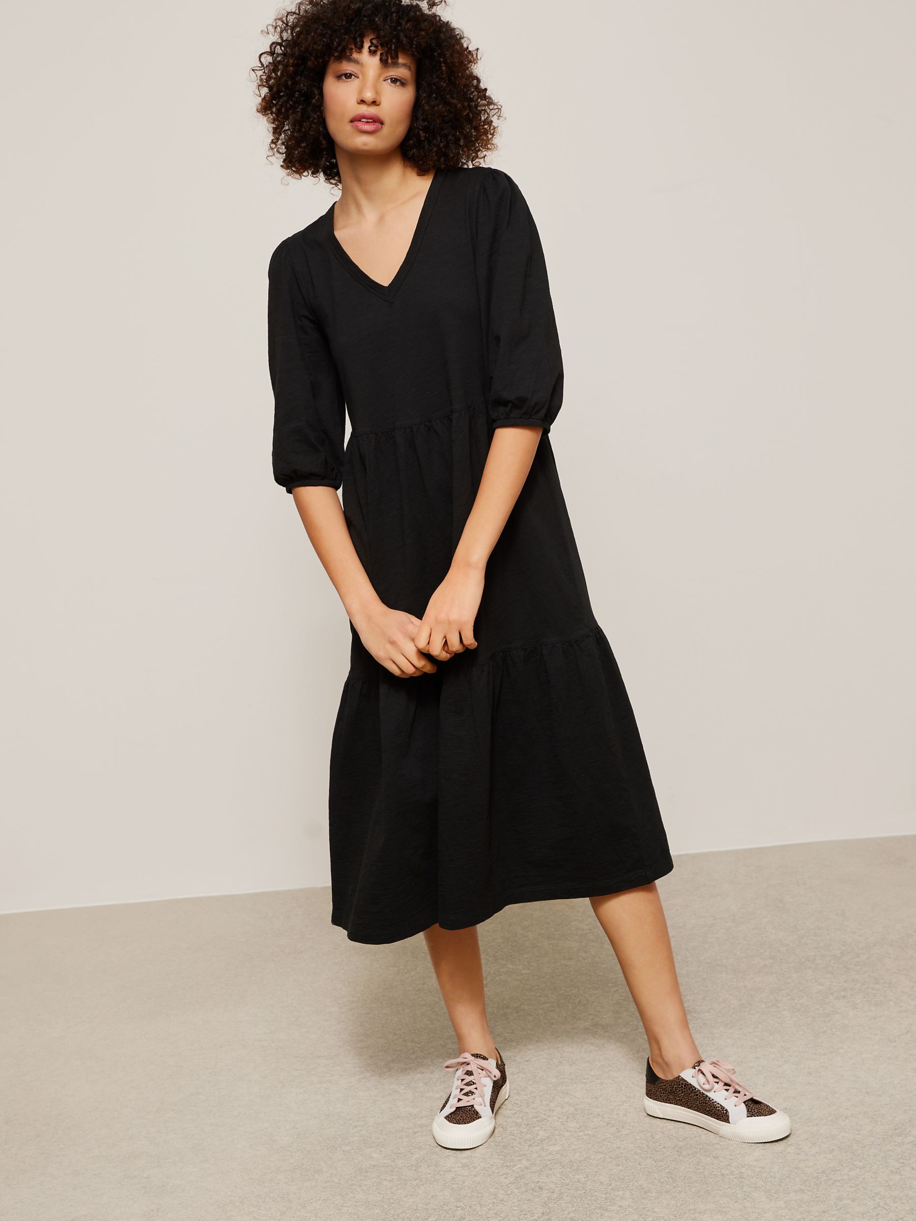 AND/OR Brielle Plain Tiered Jersey Dress, Black at John Lewis & Partners