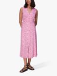 Whistles Moon Floral Print Sleeveless Midi Dress, Pink/Multi