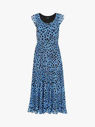 Whistles Brushed Dalmation Print Tiered Midi Dress, Blue/Multi