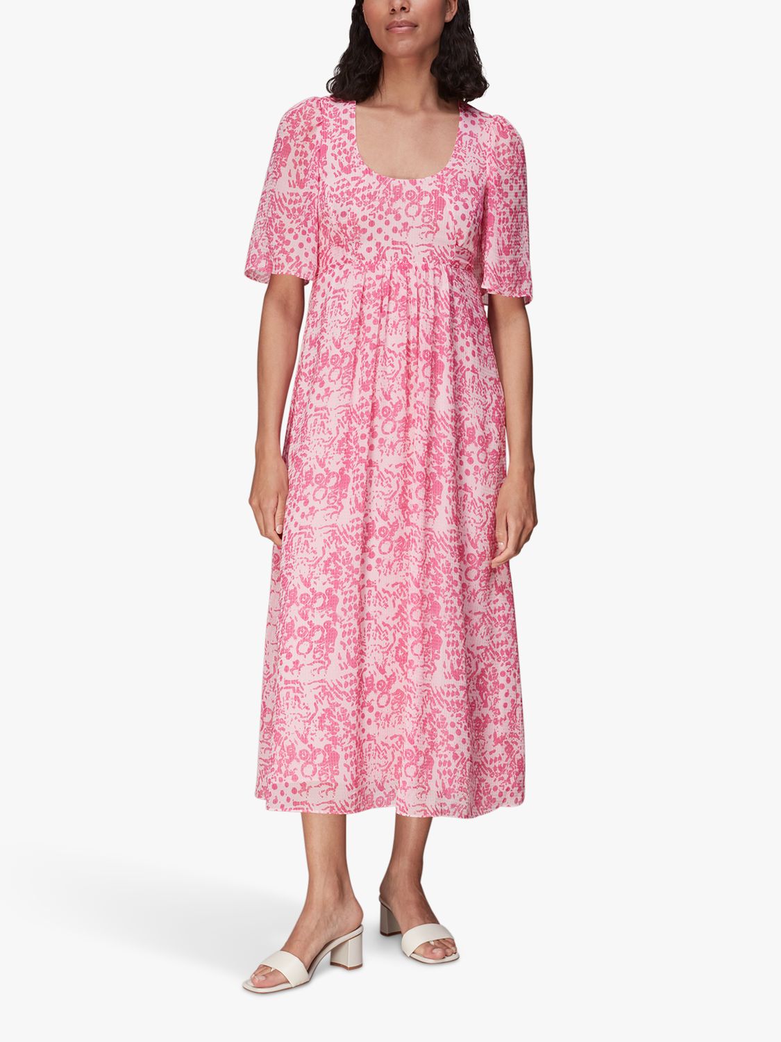 Whistles Abstract Batik Print Short Sleeve Midi Dress, Pink/Multi at ...