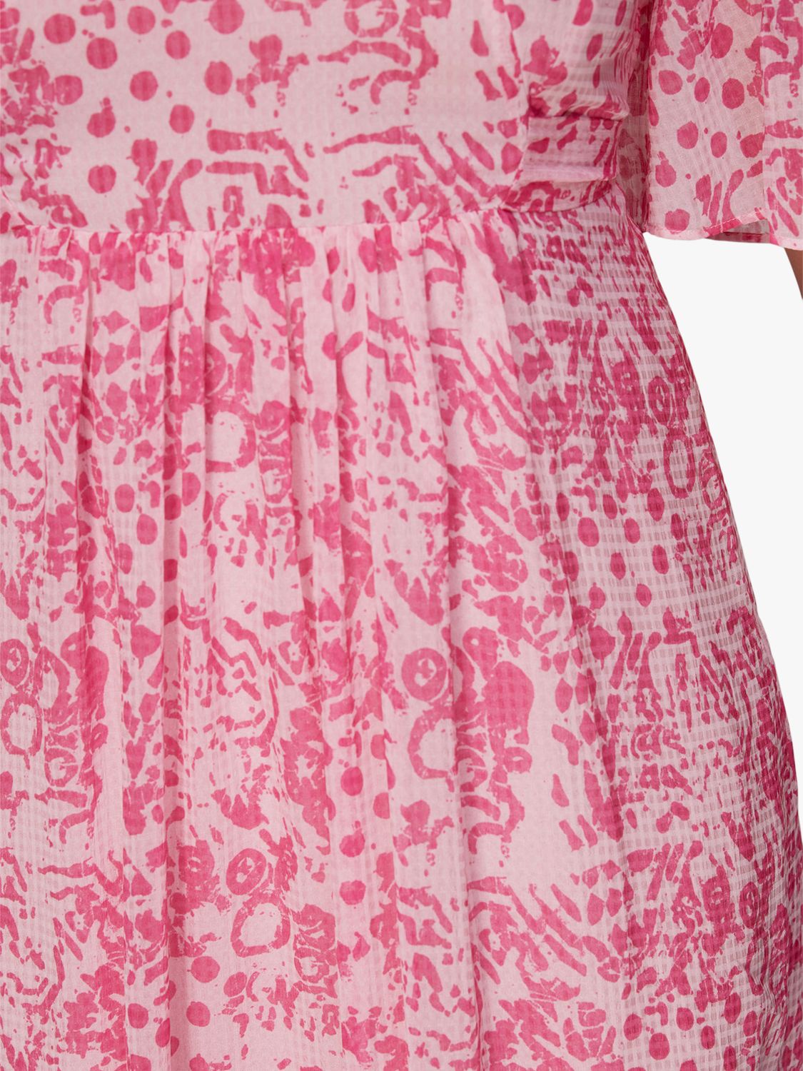 Whistles Abstract Batik Print Short Sleeve Midi Dress, Pink/Multi, 6