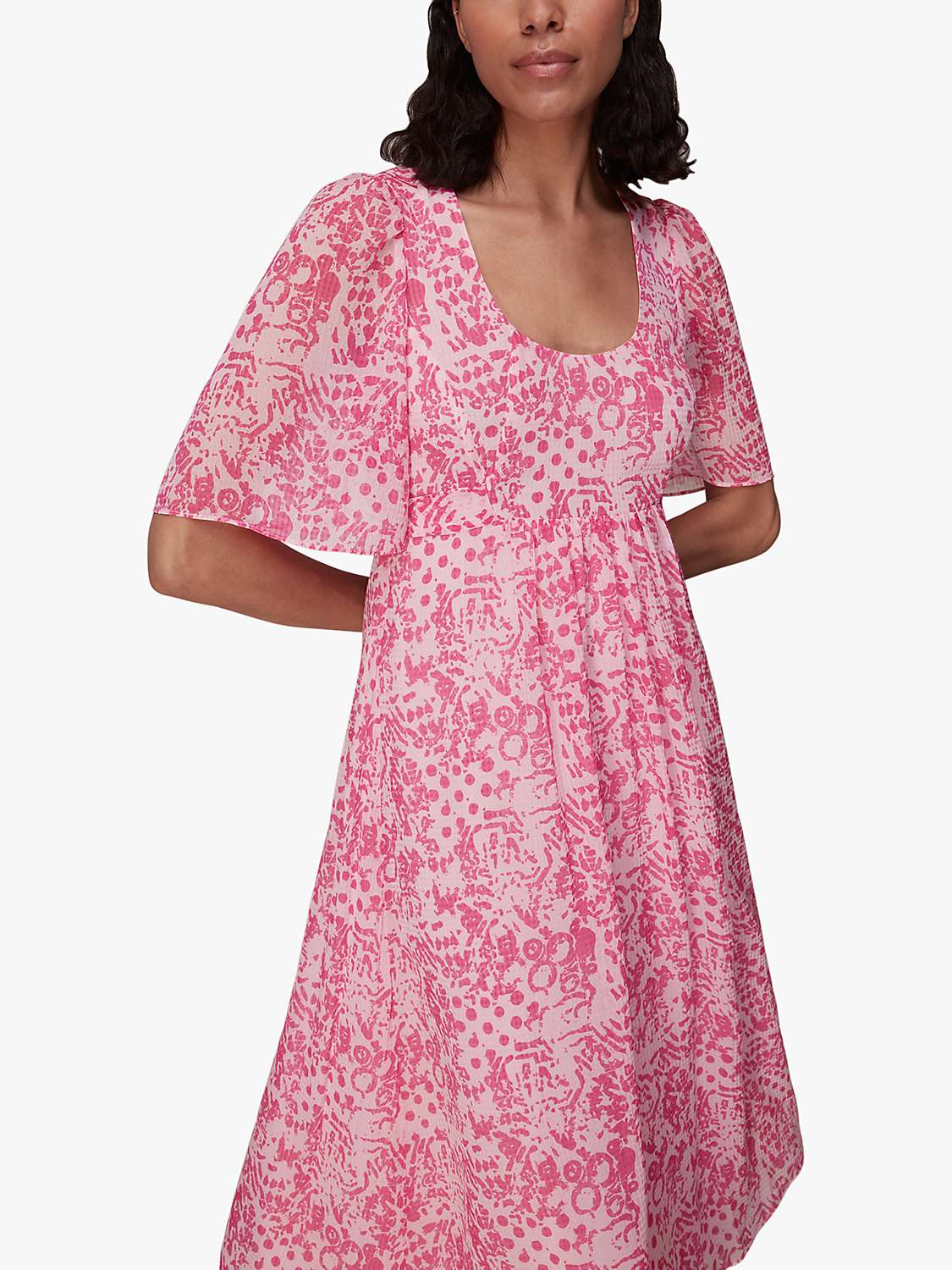 Buy Whistles Abstract Batik Print Short Sleeve Midi Dress, Pink/Multi Online at johnlewis.com
