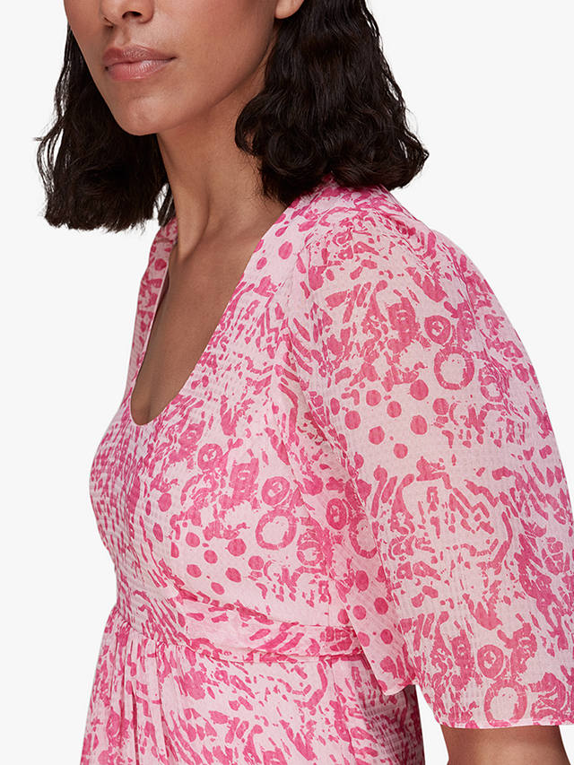 Whistles Abstract Batik Print Short Sleeve Midi Dress, Pink/Multi