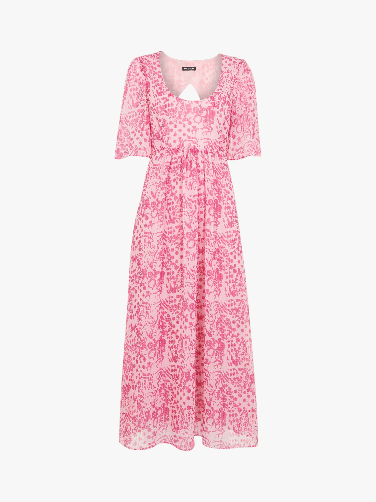 Whistles Abstract Batik Print Short Sleeve Midi Dress, Pink/Multi at ...